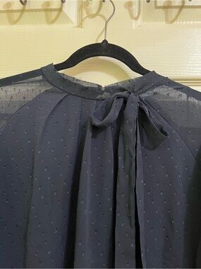 Shannon Ford New York Navy Blue Sheer Tie-Back Blouse